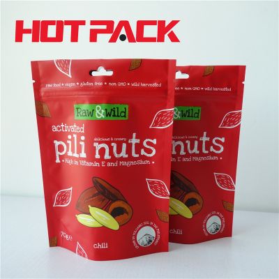Activated stand up pouches for raw pili nuts packaging bags