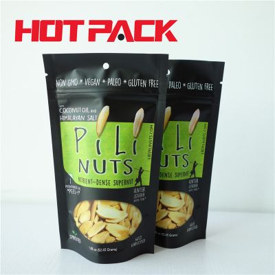 Matte black stand up pouches for pili nuts packaging bags