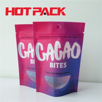 Food grade pouches cacao bites stand up pouches with window
