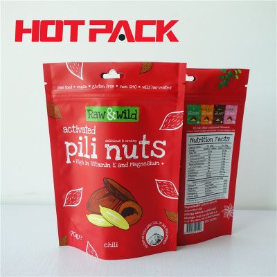 Food stand up packaging pili nuts stand up pouches with euro hole