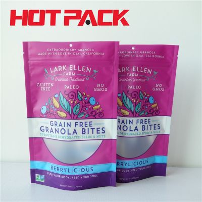 Stand up food bag with zipper foil stand up pouches for granola bites