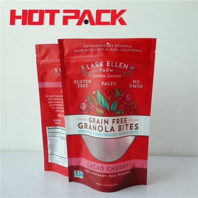 Front clear aluminum foil food stand up packaging bag for granola bites