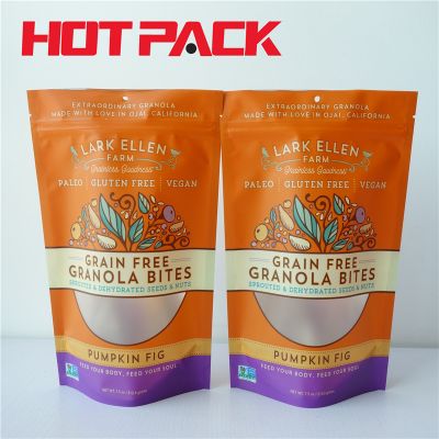 Stand up pouch bag with clear window food packaging for granola bites