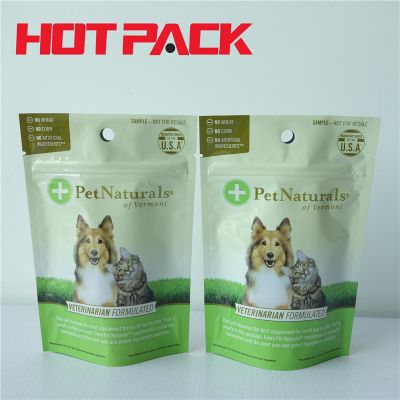 Glossy pet food stand up pouches stand up packaging with round hole