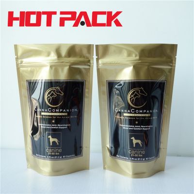 Gold color pet food stand up foil packaging bag stand up pouches