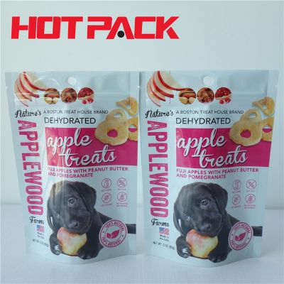 Glossy pink customized stand up dog food pouch packaging bags