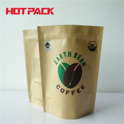 Kraft paper coffee bean stand up pouch for cafe