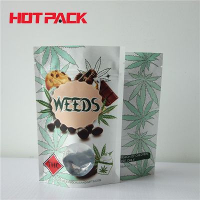 White kraft paper weed stand up pouches with round window 