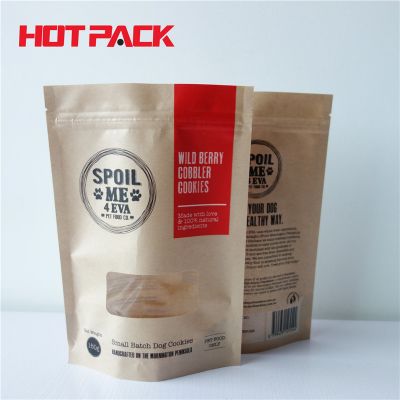 Dog treat kraft stand up pouches with transparent window