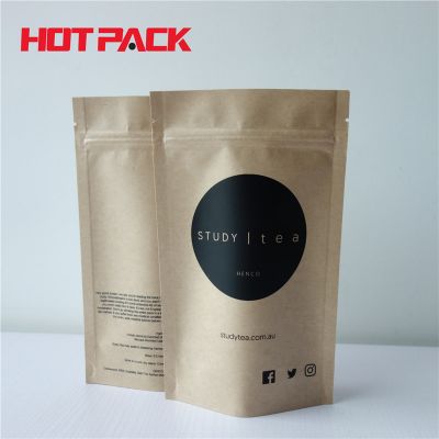Recycled kraft stand up pouch for tea packaging kraft paper bag