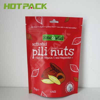 Custom aluminum snack cashew nuts frosted zipper packaging stand up pouch with clear window food bag