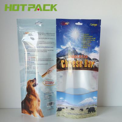 Food grade glossy plastic recyclable stand up zipper packaging pouch bag for pet food with clear window