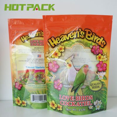 Custom printing craft plastic recyclable packaging bag with clear window for bird feed stand up zipper pouch bag