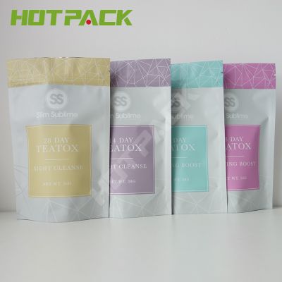 Custom printed  zipper plastic aluminum foil empty tea packaging bags