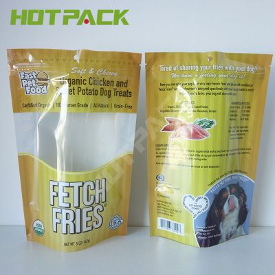 Factory Sale printed plastic packaging dog treats pouch clear stand up pet food bag