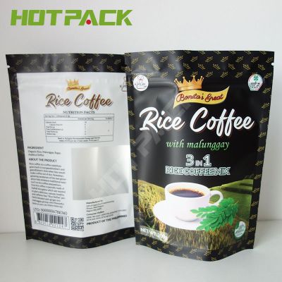 Customized printing laminated aluminum foil black plastic bag stand up zipper rice coffee pouches with window