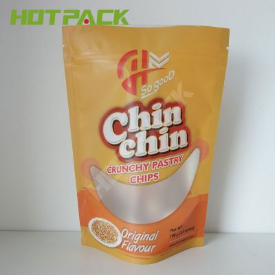 Matte printed laminated material plastic clear food packaging bag edibles stand up zipper chips bag