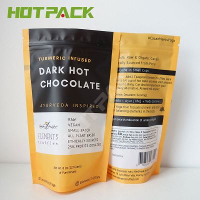 Matte printed stand up recyclable zipper lock plastic packaging chocolate powder bag with custom own logo