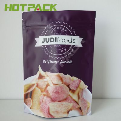 Custom design print foil mylar smell proof stand up zipper lock potato crisp packaging taro chips bag