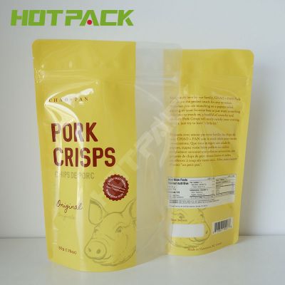 Factory printed fast delivery mylar pork crisps pouch clear plastic stand up bag with zipper