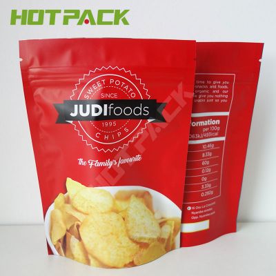 Heat Sealed Aluminum Lined Bag Of Chips Stand Up Zipper Food Pouch Crisp Packaging Bags