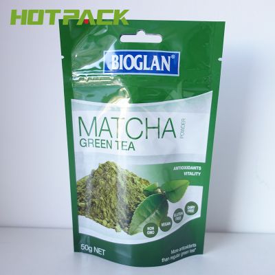 Custom Printed Laminated Aluminum Foil Matcha Green Tea Powder Stand Up Pouch With Zipper