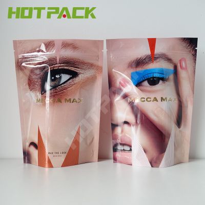 Hot sale hologram mylar zipper pouch cosmetic packaging bags for brush makeup