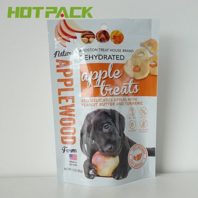 Custom own logo 85g stand up mylar plastic pet dog food soft bag with zipper