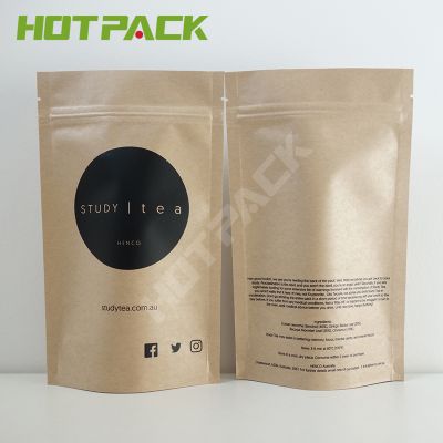 Custom Logo Print Kraft Paper Stand Up Tea Pouch Packaging Bag