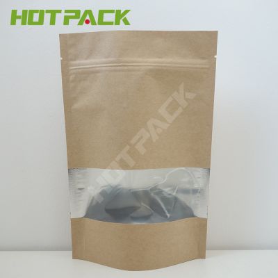 Hot Sale Custom Printed Brown Kraft Paper Ziplock Resealable Stand Up Pouch