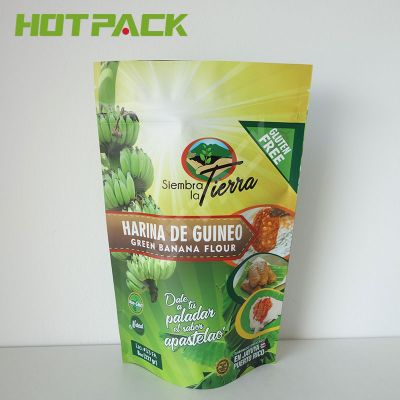 Eco friendly recycled kraft paper stand up food pouch zipper packaging bag for banana flour