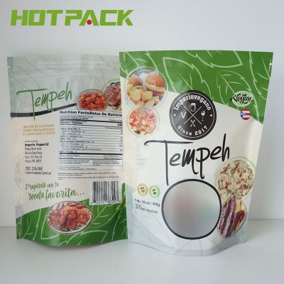 Resealable matte finished plastic food packaging bag stand up zipper mylar pouch with window