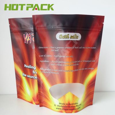 Bath salt hologram packaging bag custom printing foil mylar stand up zipper pouch with window