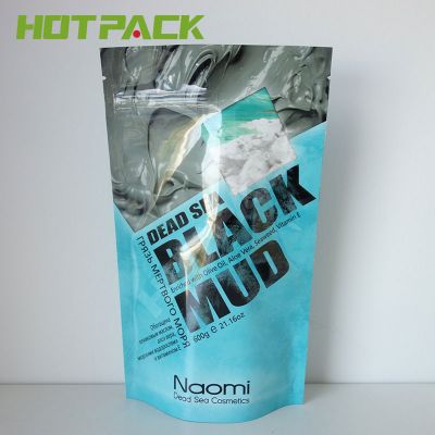 Resealable mylar ziplock plastic packaging black mud bag water proof standing bag with logo