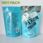 Resealable mylar ziplock plastic packaging black mud bag water proof standing bag with logo