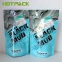 Resealable mylar ziplock plastic packaging black mud bag water proof standing bag with logo