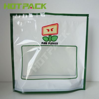 New arrival custom laminated white stand up zipper pouch doypack clear window plastic mylar bag with logo