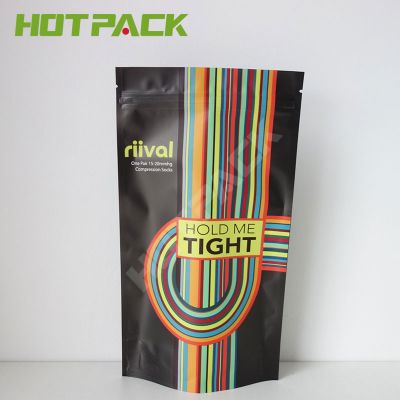 Custom printing matter packaging clothing socks stand up zipper pouches bags with logo