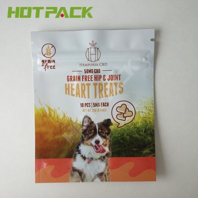 Custom plastic dog food 3 side seal packaging flat bags with zipper