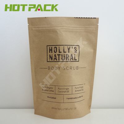 Custom printing resealable kraft paper stand up body scrub packaging bag