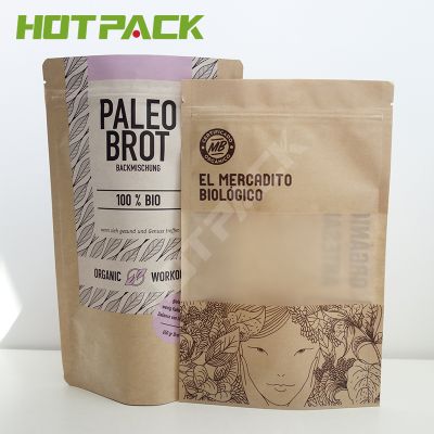 Custom print food grade stand up pouch zipper top seal snack flour food kraft paper packaging bag