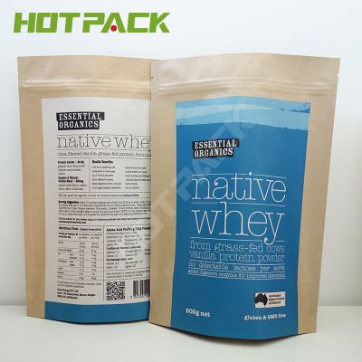 Custom Water Proof manufacture kraft paper 500g whey stand up pouch
