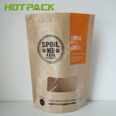 Custom Kraft Paper Bag With Clear Window Dog Treat Packaging Bags With Zipper
