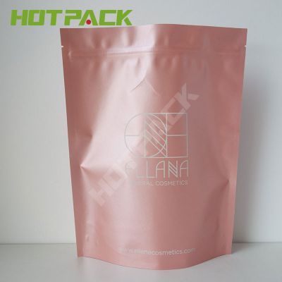 Custom printed pink gravure printing aluminum foil kraft paper bag with zipper for cosmetics