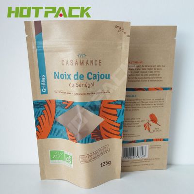 Custom stand up pouches,Food packaging,Kraft stand up pouches with window