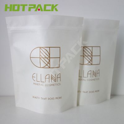 Custom white kraft paper packaging bag with zipper for cosmetics