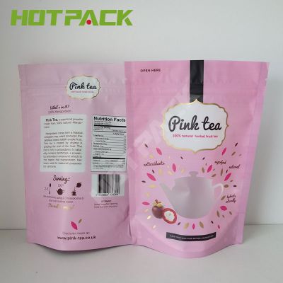 Matte surface resealable fruit tea bags aluminum foil stand up plastic zipper food packaging bag