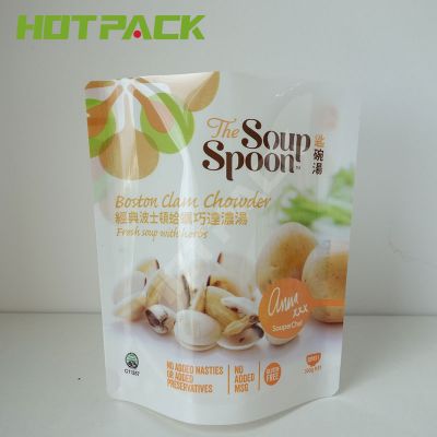 OEM food grade glossy finished mylar bag custom plastic stand up soup pouch