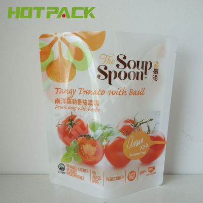 Plastic full color food grade reusable zip lock mylar bag self-standing soup package