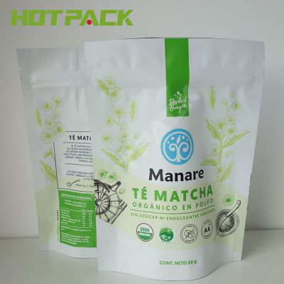 Food grade smell proof foil tea plastic bag stand up zipper bag for matcha packaging